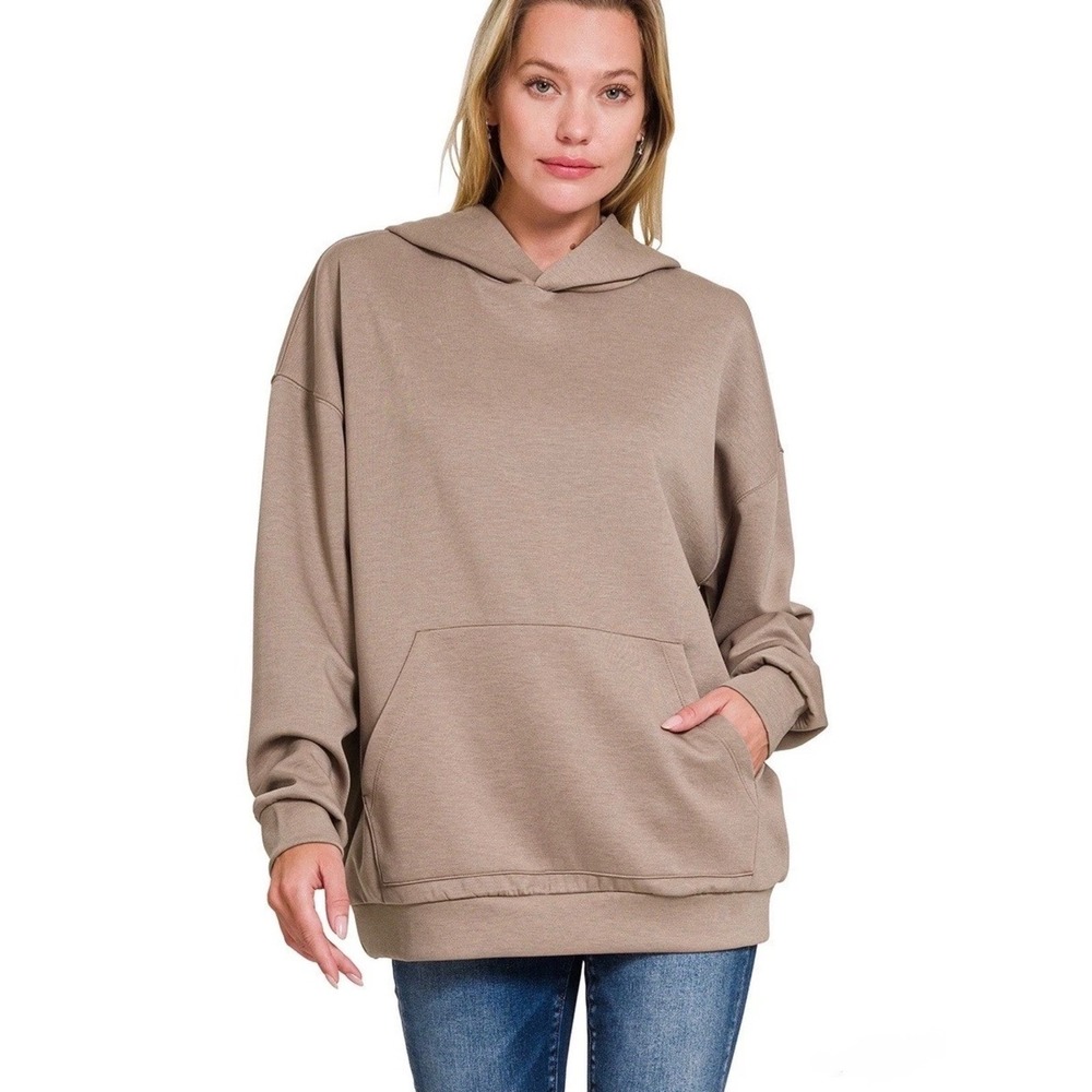 NWT Zenana Oversized Scuba Hoodie in Cocoa / Still In Bag / Size S/M - Picture 2 of 4